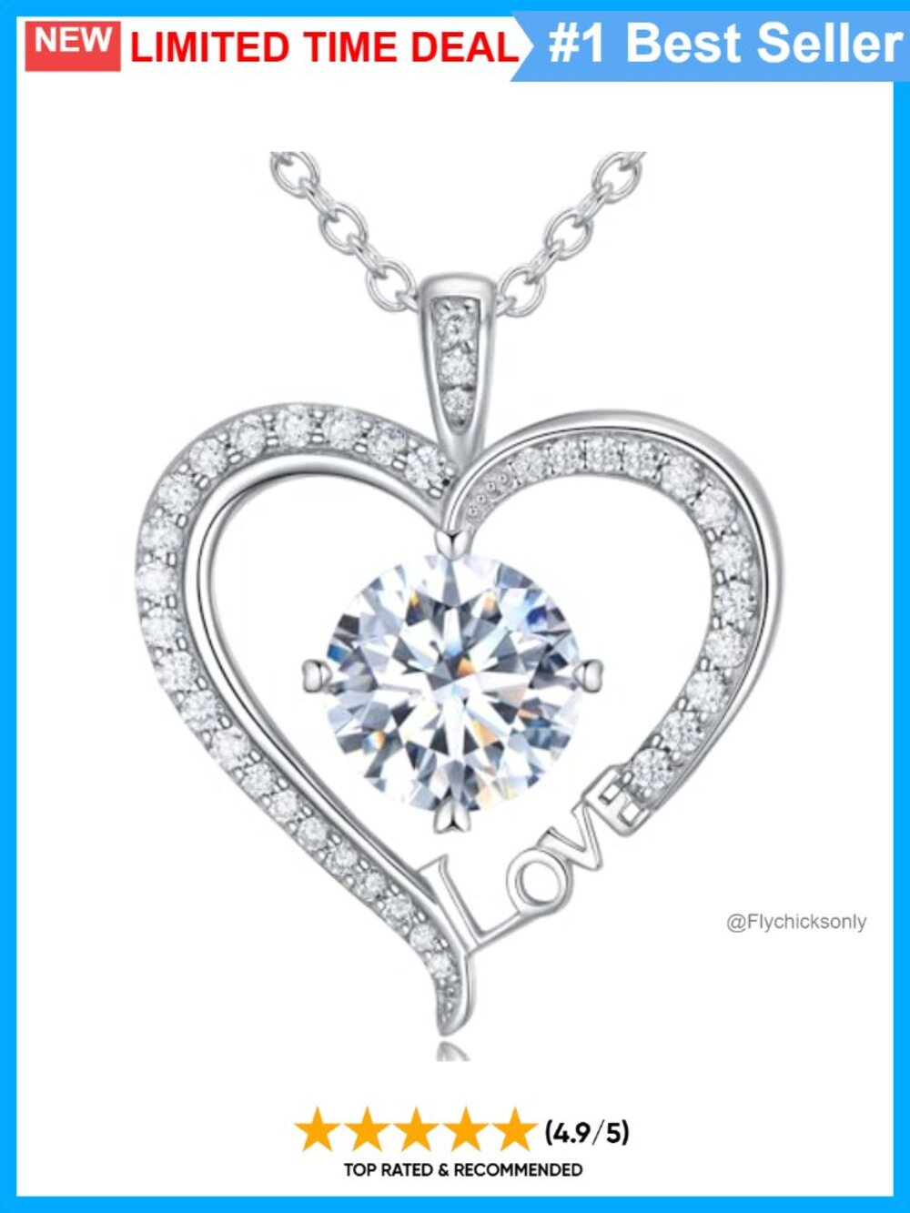 Moissanite Heart Necklace 925 Sterling Silver Gold Plated Love Pendant